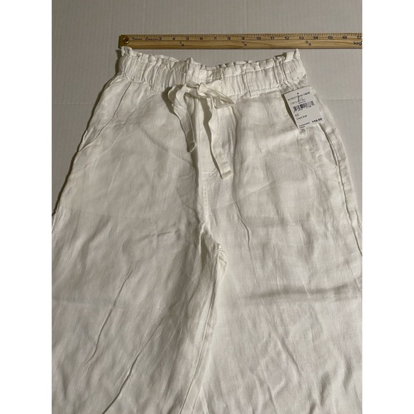 Anthropologie CLOTH & STONE White LINEN Paperbag Waist Wide Leg Crop Pants‎ XS - Picture 10 of 12